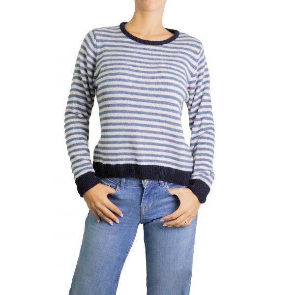 Maglioncino a righe con bordi a contrasto girocollo